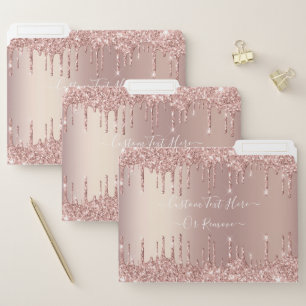Rose Gold Blush Glitter Sparkle Drips Custom Text File Folder