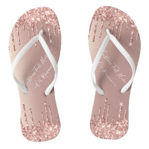 Rose Gold Blush Glitter Sparkle Drips Custom Text Flip Flops