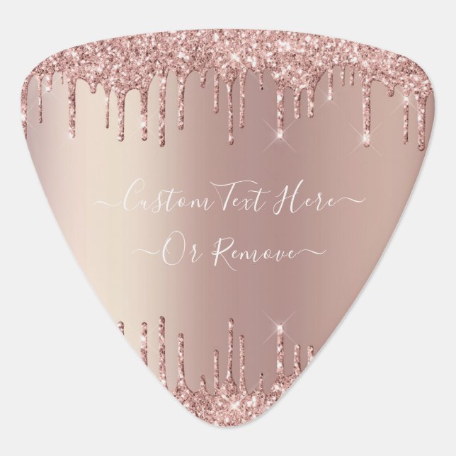 Rose Gold Blush Glitter Sparkle Drips Custom Text  Guitar Pick (Front)