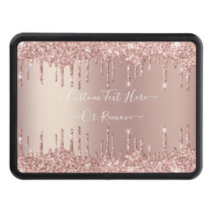 Rose Gold Blush Glitter Sparkle Drips Custom Text Hitch Cover