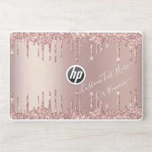 Rose Gold Blush Glitter Sparkle Drips Custom Text  HP Laptop Skin