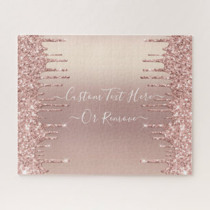 Rose Gold Blush Glitter Sparkle Drips Custom Text Jigsaw Puzzle