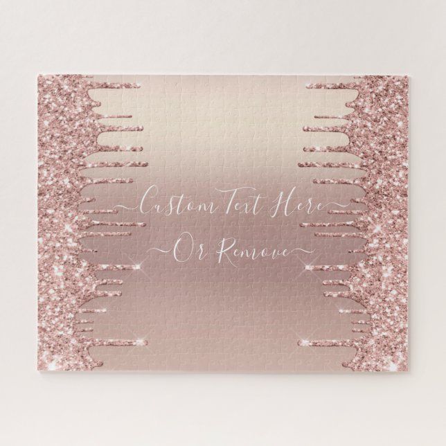 Rose Gold Blush Glitter Sparkle Drips Custom Text  Jigsaw Puzzle (Horizontal)
