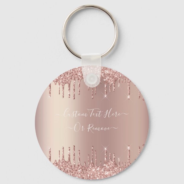 Rose Gold Blush Glitter Sparkle Drips Custom Text  Keychain (Front)
