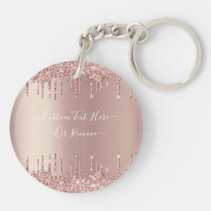 Rose Gold Blush Glitter Sparkle Drips Custom Text Keychain