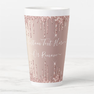 Rose Gold Blush Glitter Sparkle Drips Custom Text Latte Mug