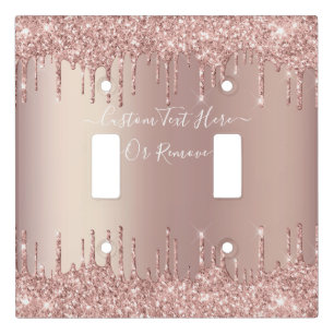 Rose Gold Blush Glitter Sparkle Drips Custom Text  Light Switch Cover