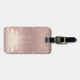 Rose Gold Blush Glitter Sparkle Drips Custom Text Luggage Tag