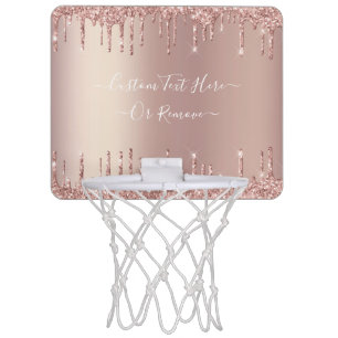 Rose Gold Blush Glitter Sparkle Drips Custom Text  Mini Basketball Hoop