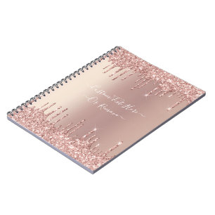 Rose Gold Blush Glitter Sparkle Drips Custom Text  Notebook