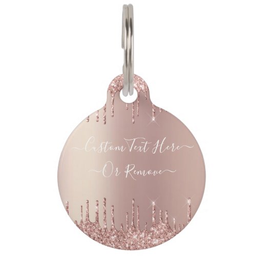 Rose Gold Blush Glitter Sparkle Drips Custom Text  Pet ID Tag