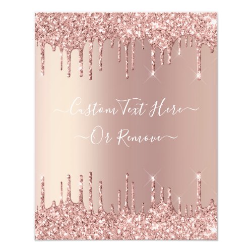 Rose Gold Blush Glitter Sparkle Drips Custom Text  Photo Print