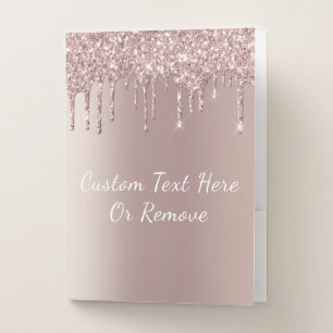 Rose Gold Blush Glitter Sparkle Drips Custom Text Pocket Folder