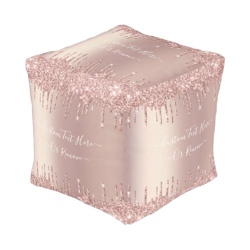 Rose Gold Blush Glitter Sparkle Drips Custom Text Pouf