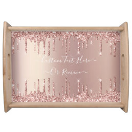 Rose Gold Blush Glitter Sparkle Drips Custom Text Serving Tray