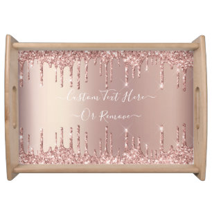 Rose Gold Blush Glitter Sparkle Drips Custom Text Serving Tray