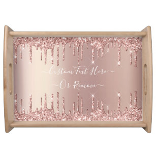 Rose Gold Blush Glitter Sparkle Drips Custom Text Serving Tray