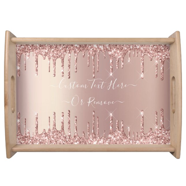 Rose Gold Blush Glitter Sparkle Drips Custom Text Serving Tray (Front)