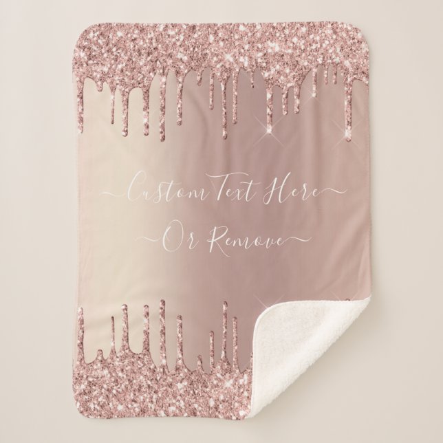 Rose Gold Blush Glitter Sparkle Drips Custom Text  Sherpa Blanket (Front)