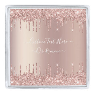 Rose Gold Blush Glitter Sparkle Drips Custom Text Silver Finish Lapel Pin