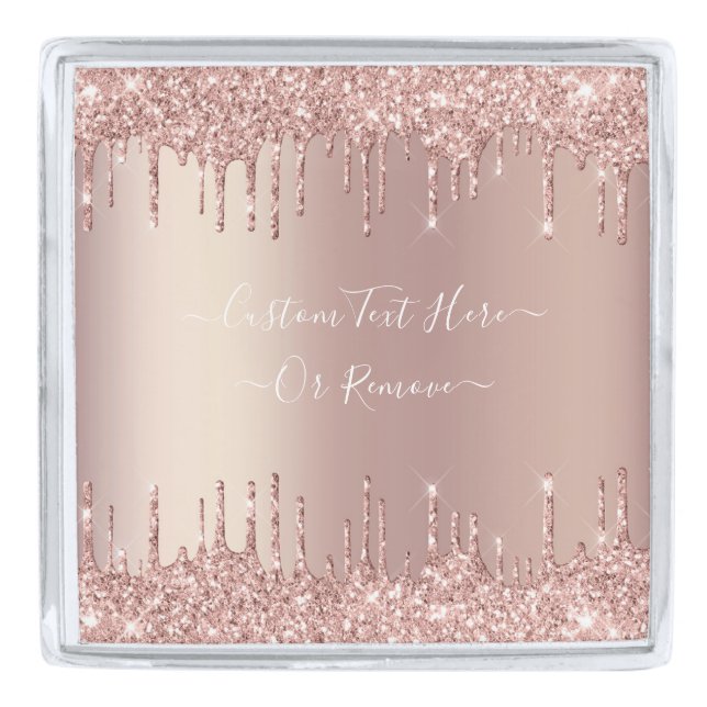 Rose Gold Blush Glitter Sparkle Drips Custom Text  Silver Finish Lapel Pin (Front)