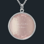Rose Gold Blush Glitter Sparkle Drips Custom Text  Sterling Silver Necklace<br><div class="desc">Rose Gold Blush Glitter Sparkle Drips Custom Text Pink Girly Modern - Add Your Unique Text / Name or Remove Text - Make Your Special Gift - Resize and move or remove and add text / elements with customization tool. Design by MIGNED. Please see my other projects. You can also...</div>