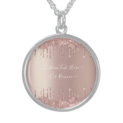 Rose Gold Blush Glitter Sparkle Drips Custom Text  Sterling Silver Necklace