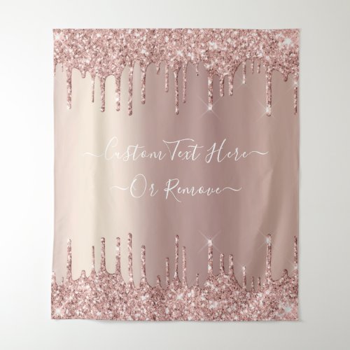 Rose Gold Blush Glitter Sparkle Drips Custom Text  Tapestry