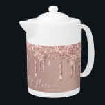 Rose Gold Blush Glitter Sparkle Drips Custom Text  Teapot<br><div class="desc">Rose Gold Blush Glitter Sparkle Drips Custom Text Pink Modern - Add Your Unique Text or Remove Text - Make Your Special Gift - Resize and move or remove and add text / elements with customization tool. Design by MIGNED. Please see my other projects. You can also transfer this designs...</div>