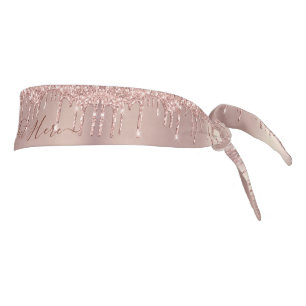 Rose Gold Blush Glitter Sparkle Drips Custom Text Tie Headband