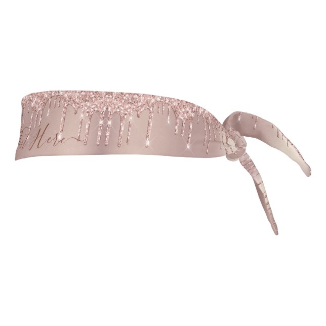 Rose Gold Blush Glitter Sparkle Drips Custom Text  Tie Headband (Rotate 90)