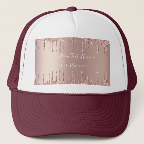 Rose Gold Blush Glitter Sparkle Drips Custom Text  Trucker Hat