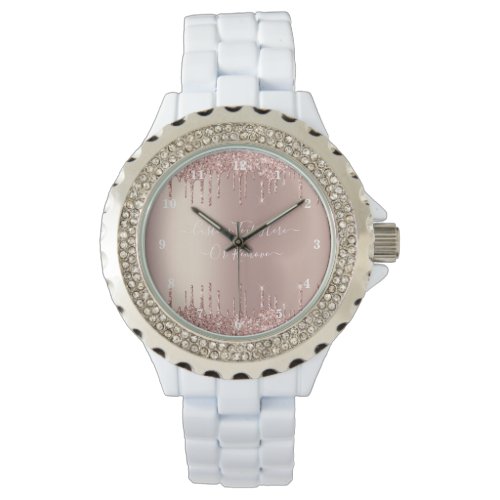 Rose Gold Blush Glitter Sparkle Drips Custom Text  Watch