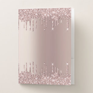 Rose Gold Blush Glitter Sparkle Drips Elegant Pocket Folder