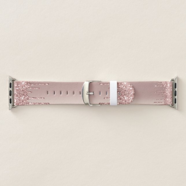 Rose Gold Blush Glitter Sparkle Drips Girly Chic Apple Watch Band (Band)