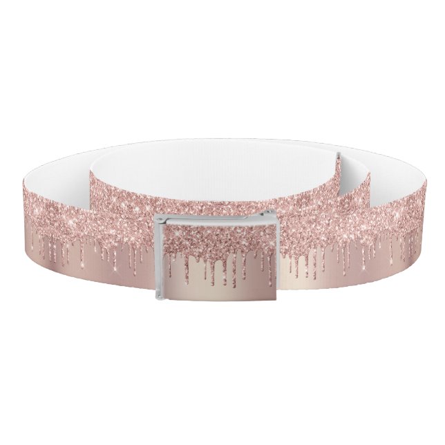 Rose Gold Blush Glitter Sparkle Drips Modern Belt (Coil)