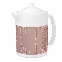 Rose Gold Blush Glitter Sparkle Drips Modern Teapot