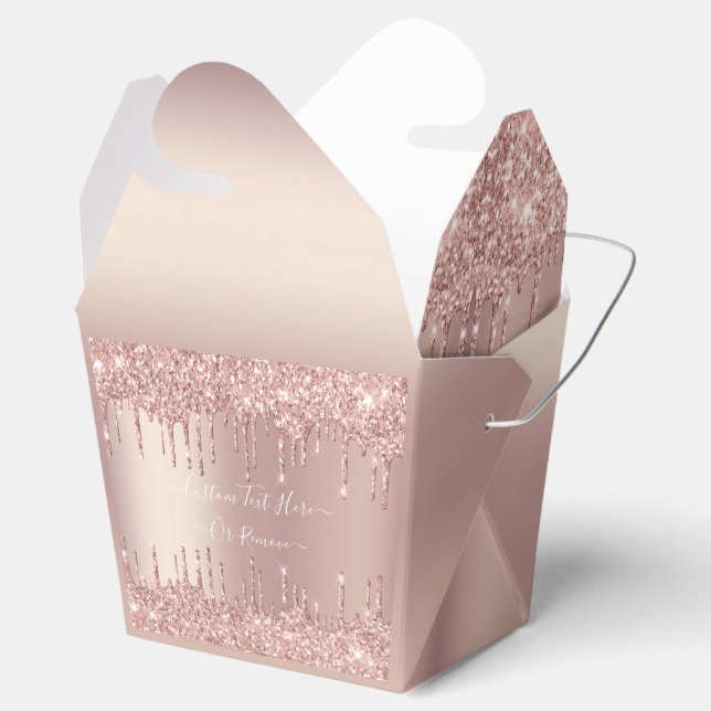 Rose Gold Blush Glitter Sparkle Drips Personalized Favor Boxes (Opened)
