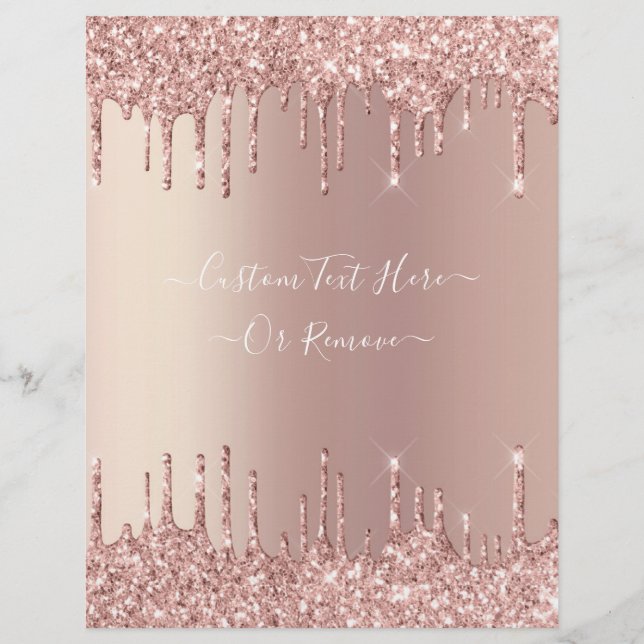 Rose Gold Blush Glitter Sparkle Drips Personalized Letterhead (Back)