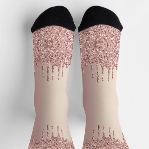 Rose Gold Blush Glitter Sparkle Drips Socks