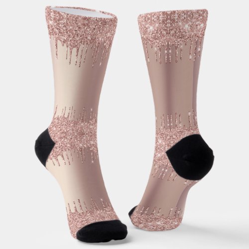 Rose Gold Blush Glitter Sparkle Drips Socks Gift