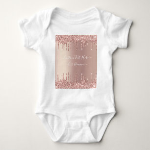 Rose Gold Blush Glitter Sparkle Drips - Text/ Name Baby Bodysuit