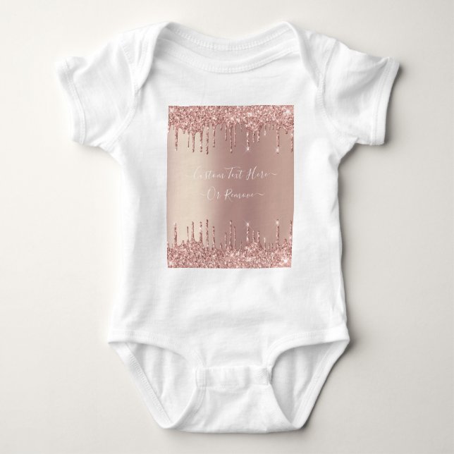 Rose Gold Blush Glitter Sparkle Drips - Text/ Name Baby Bodysuit (Front)