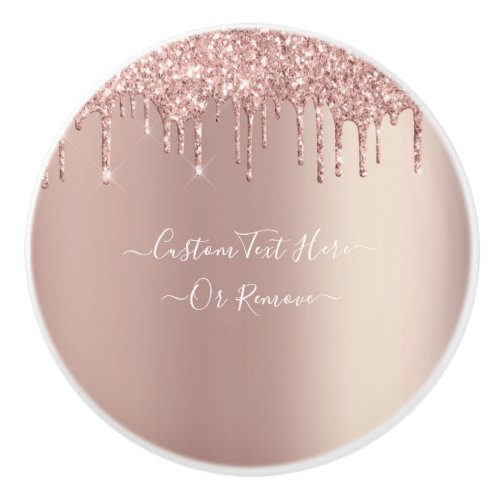 Rose Gold Blush Glitter Sparkle Drips _ Text Name Ceramic Knob