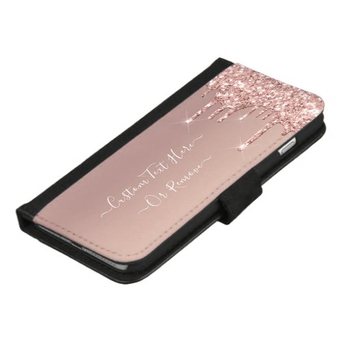 Rose Gold Blush Glitter Sparkle Drips  Text Name iPhone 87 Plus Wallet Case
