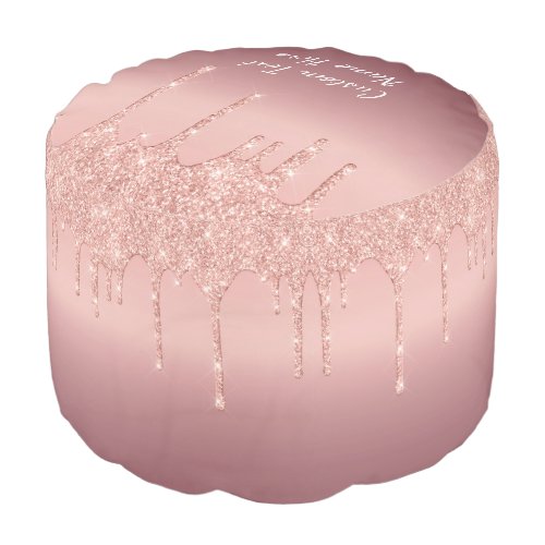 Rose Gold Blush Glitter Sparkle Drips Text Wedding Pouf