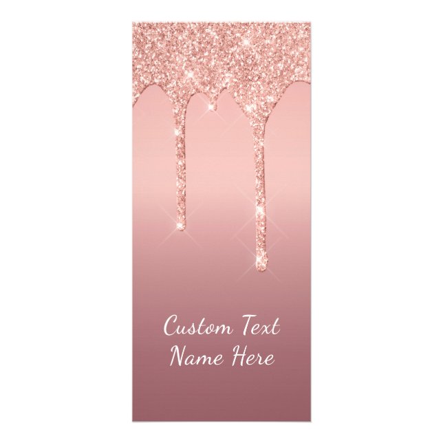 Rose Gold Blush Glitter Sparkle Drips Text Wedding Rack Card (Front)