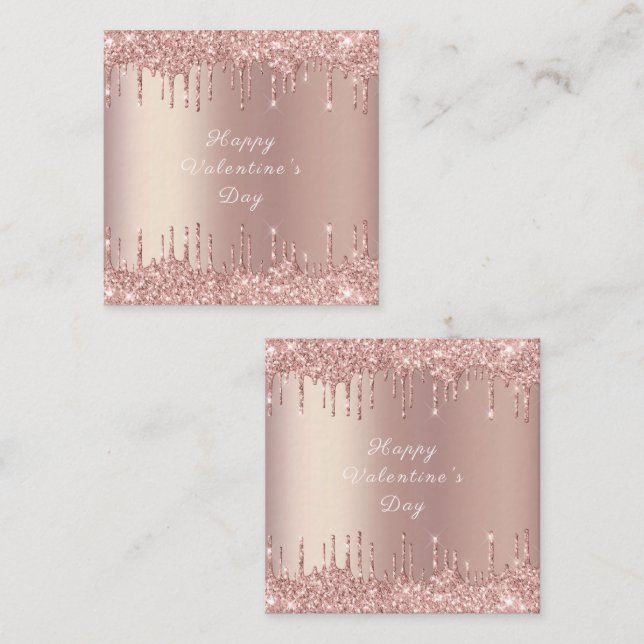 Rose Gold Blush Glitter Sparkle Drips Valentine's Note Card (Front/Back)