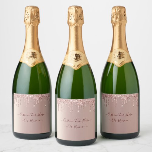 Rose Gold Blush Glitter Sparkle Drips _ Wedding Sparkling Wine Label
