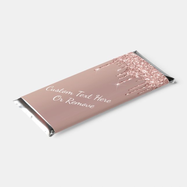Rose Gold Blush Glitter Sparkle Drips - With Text Hershey Bar Favors (Angled)